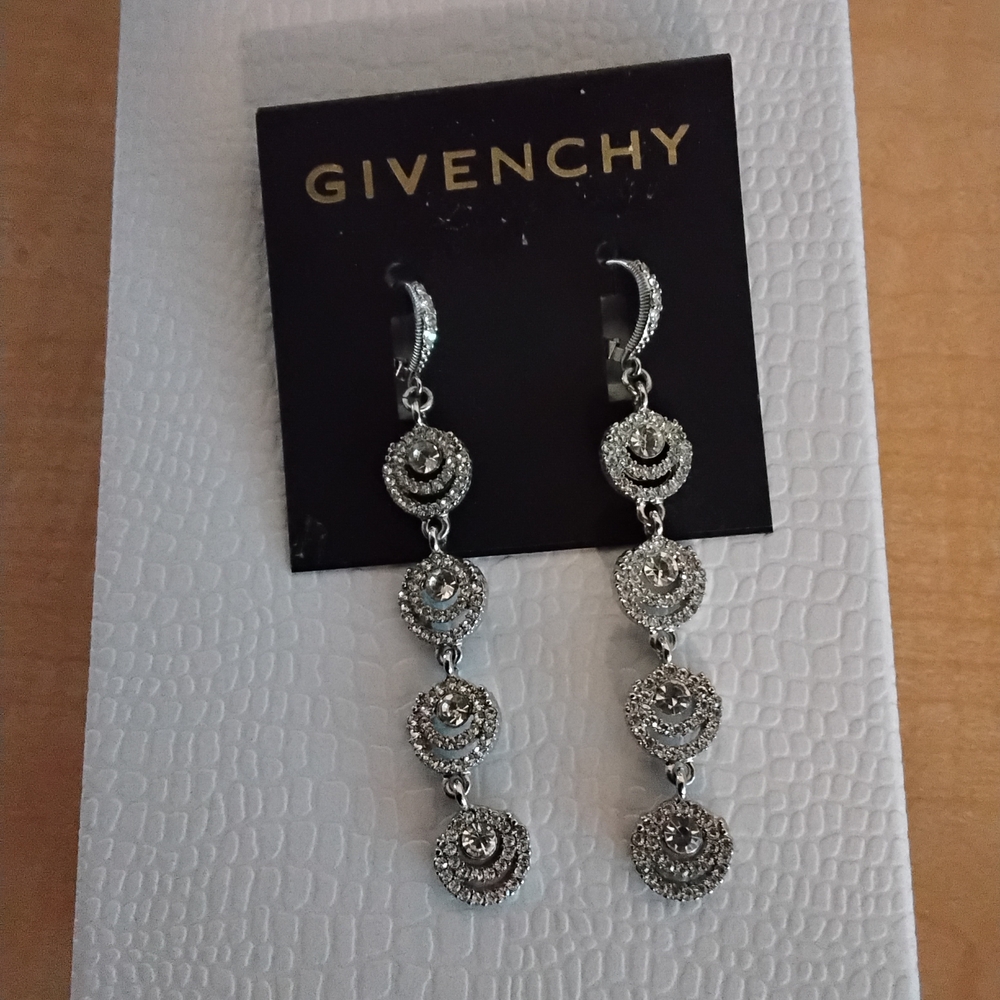 Givenchy Silver Crystal Drop Earrings